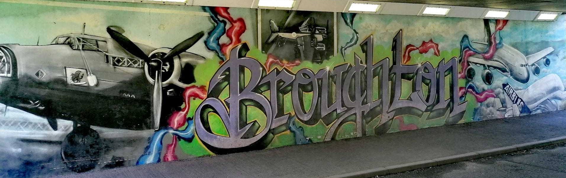 Graffiti depicting the history of Broughton and the relationship to aircraft building